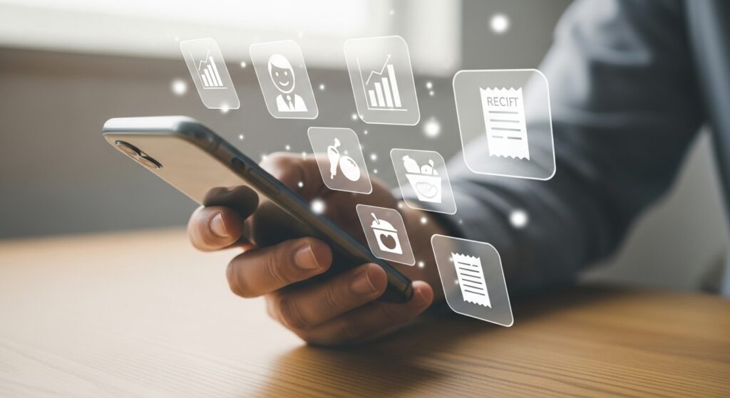 AIやアプリを使用して家計簿を付けているイメージ画像